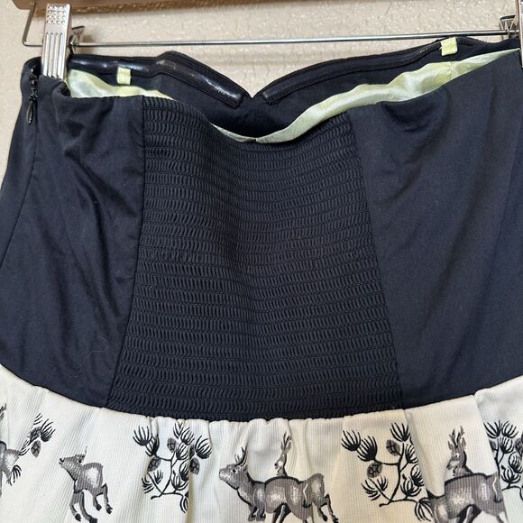 Postmark Conifer Herd Dress 4 Womens Strapless Black Deer Print Anthropologie - Picture 5 of 9